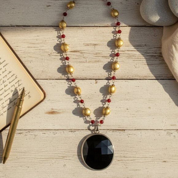 Monet Multicolor Gold Beads Red Beads Pendant Necklace - Picture 5 of 5